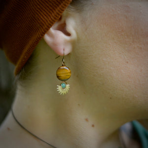 Tiger's Eye + Green Aventurine Sun Burst Earrings