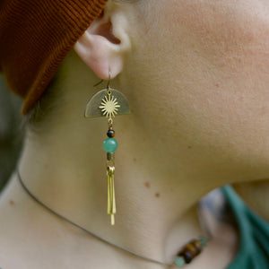 Tiger's Eye + Green Aventurine Solar Ray Earrings