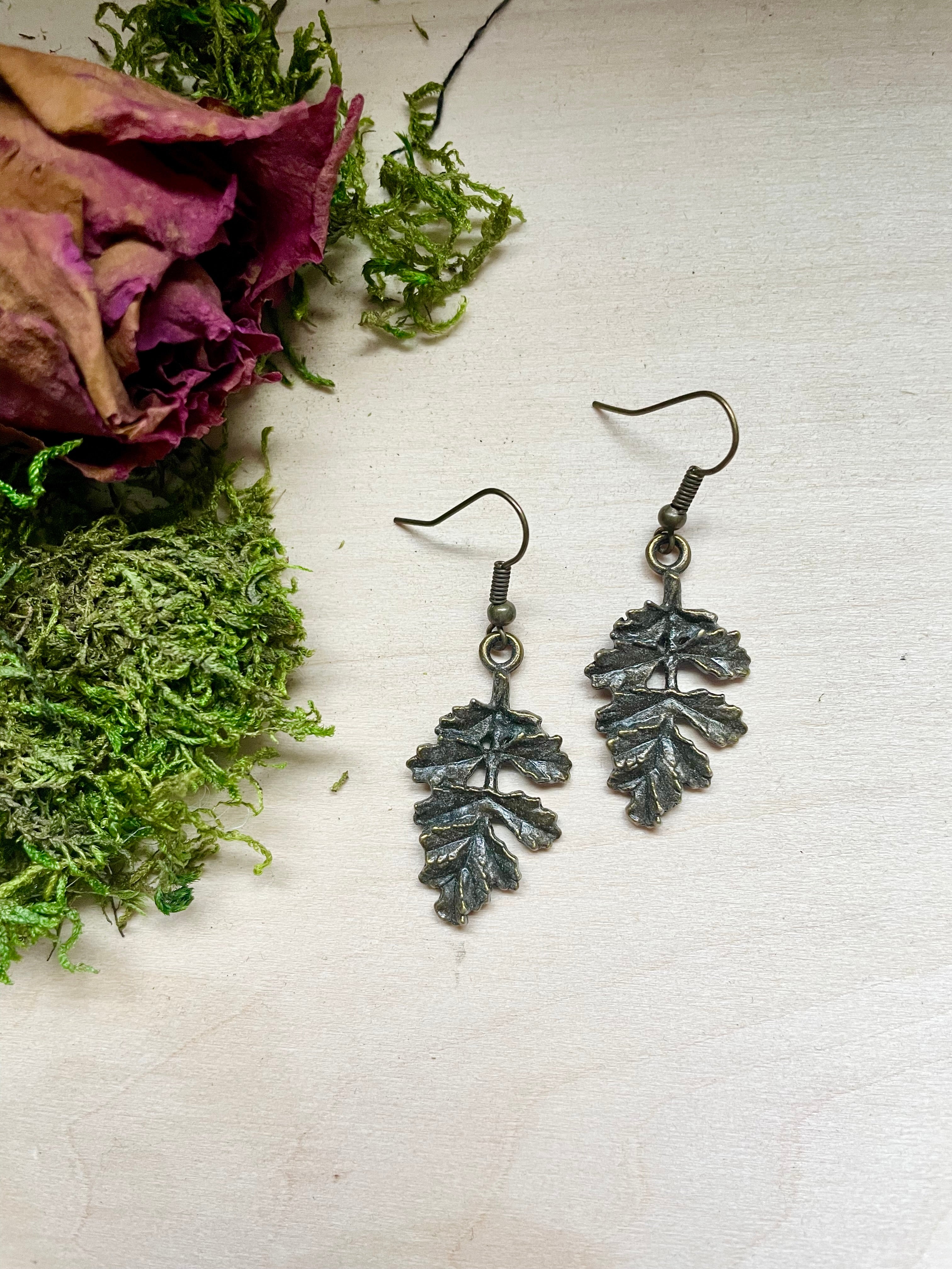 Black Oak Leaf Earrings