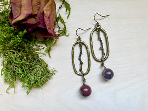 Dragon's Blood Jasper Branch Oval Earrings