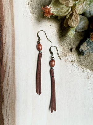 Wood & Suede Tassel Earrings