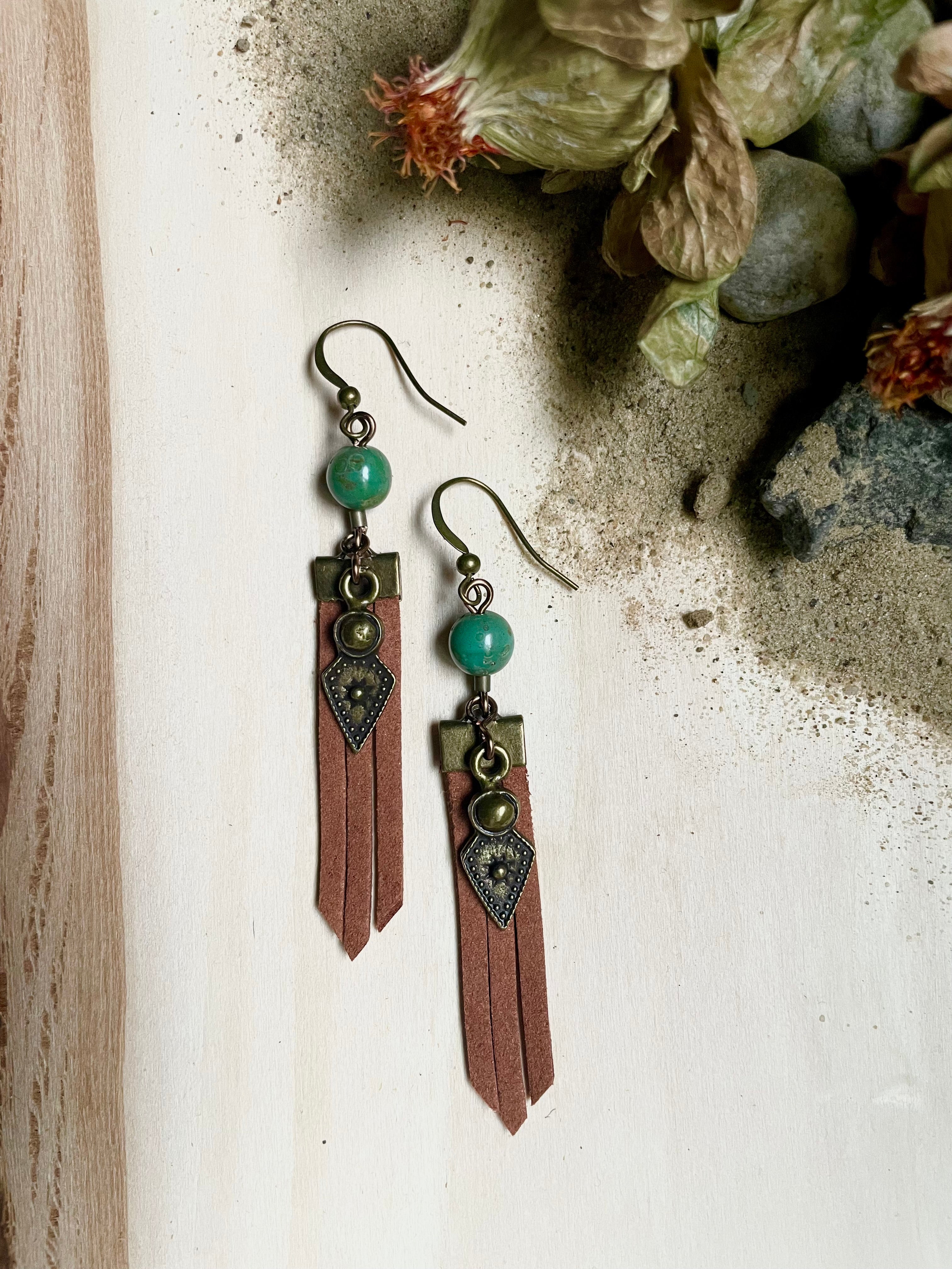 Green Agate Fringe Earrings