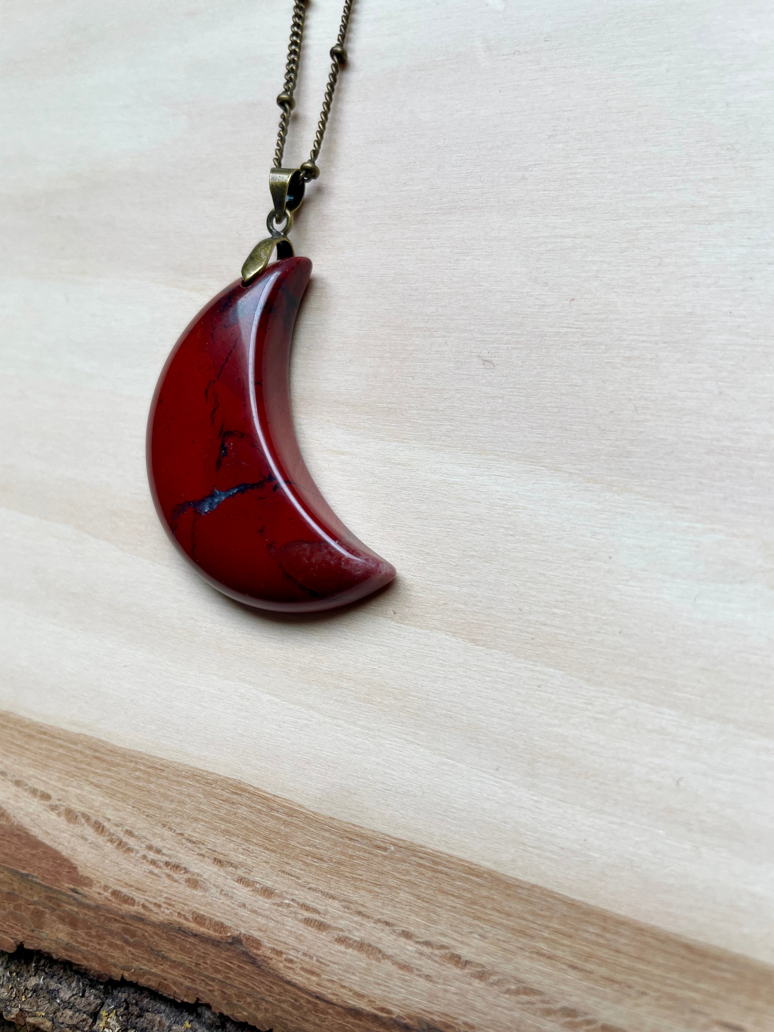 Crescent Moon Red Jasper Necklace