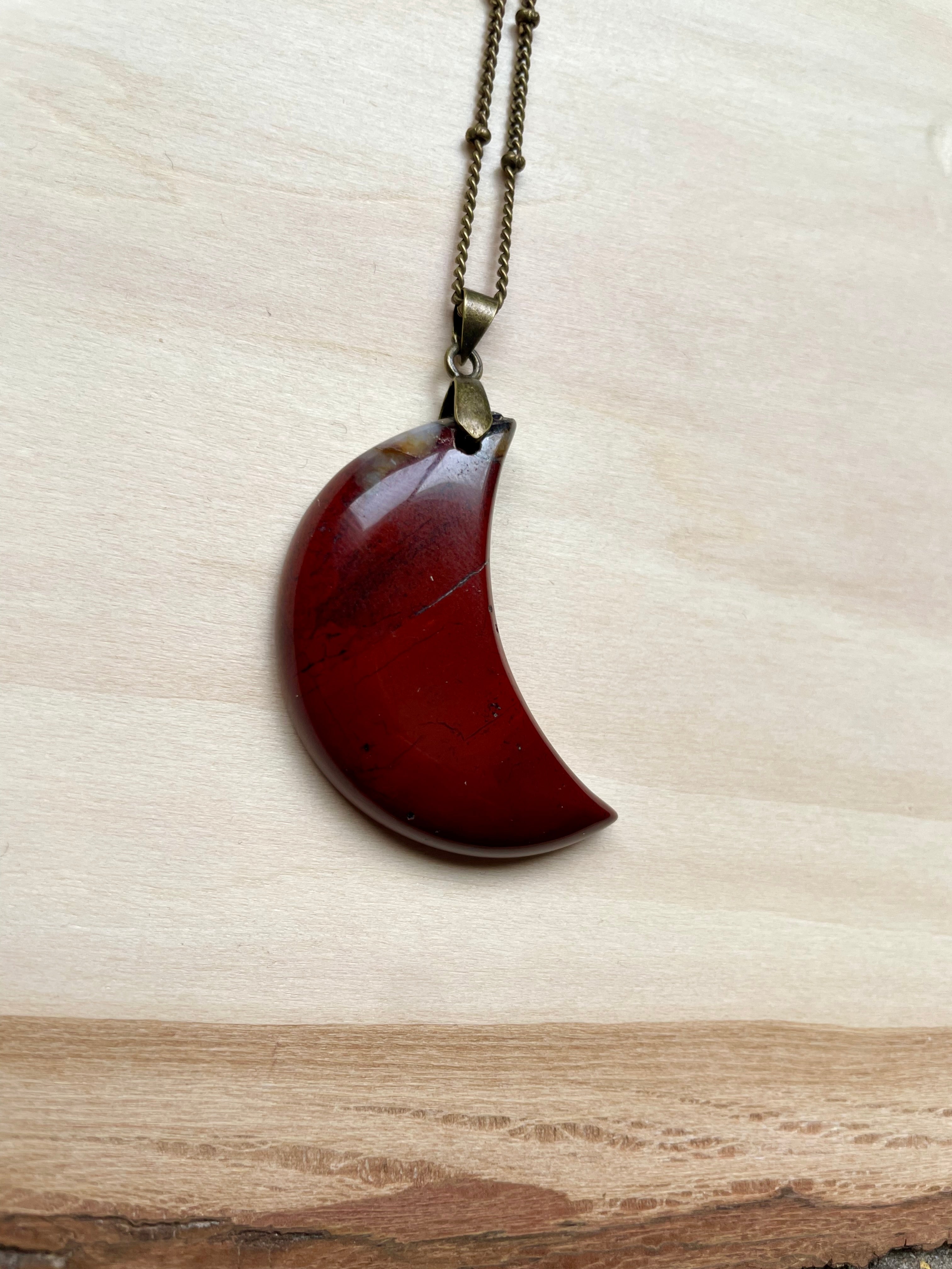 Crescent Moon Red Jasper Necklace