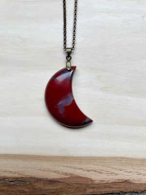 Crescent Moon Red Jasper Necklace