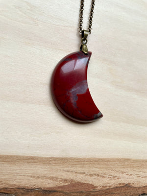 Crescent Moon Red Jasper Necklace