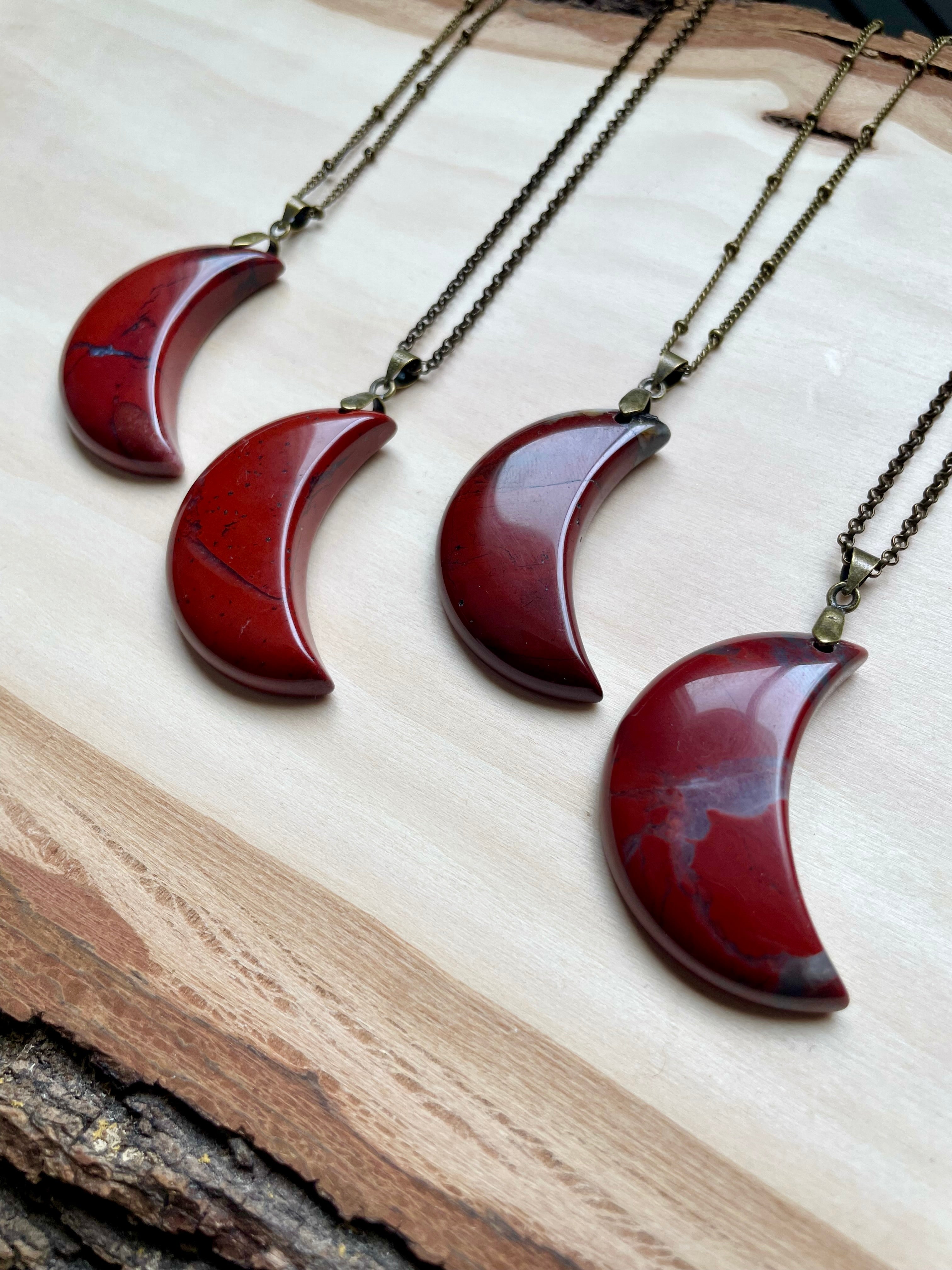 Crescent Moon Red Jasper Necklace