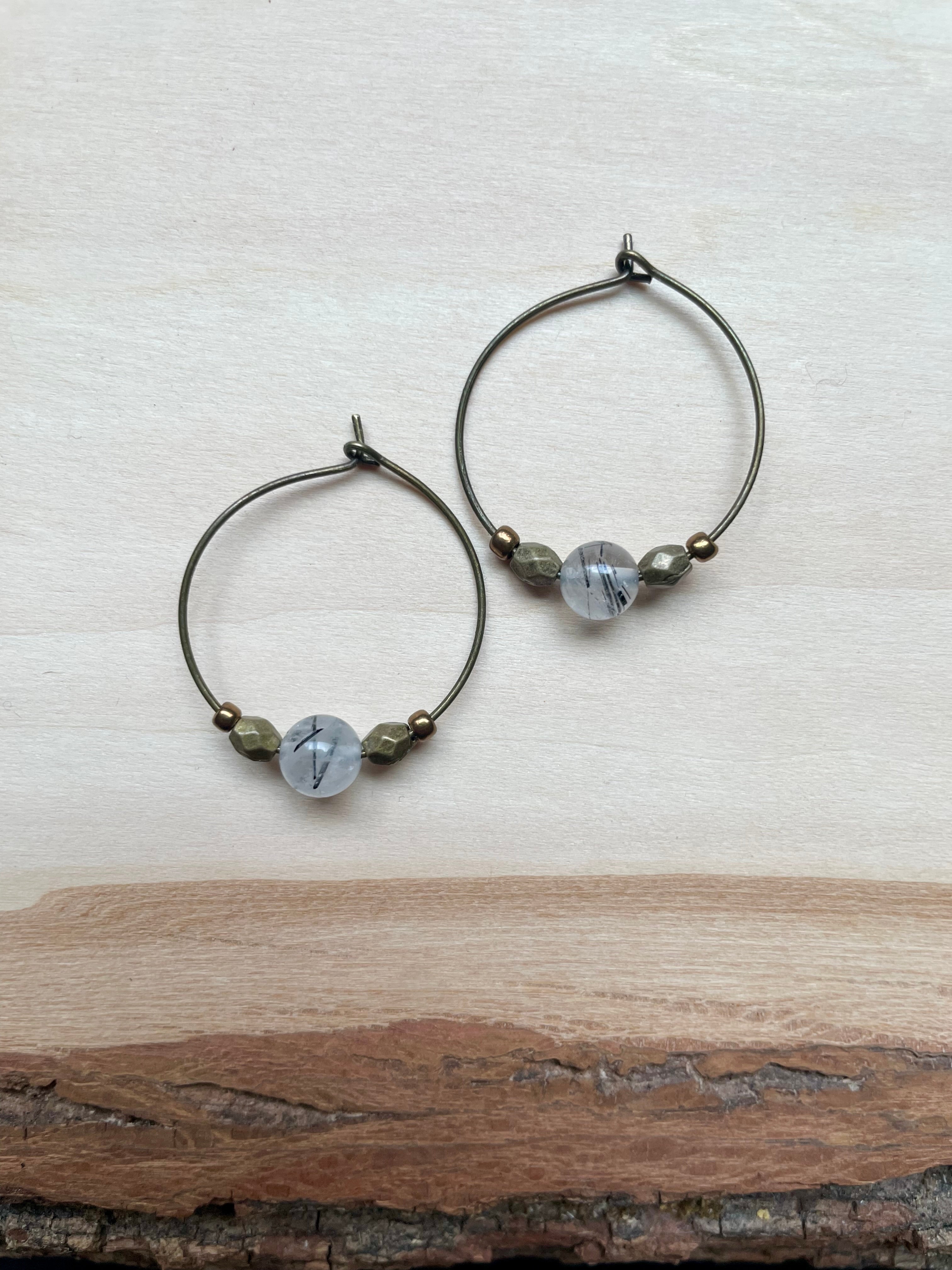 Tourmalinated Quartz Hoops