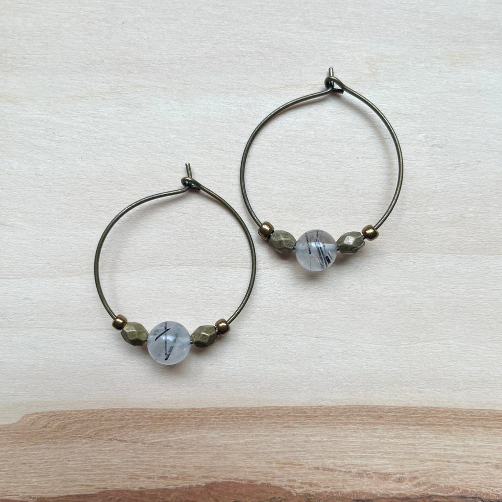 Tourmalinated Quartz Hoops