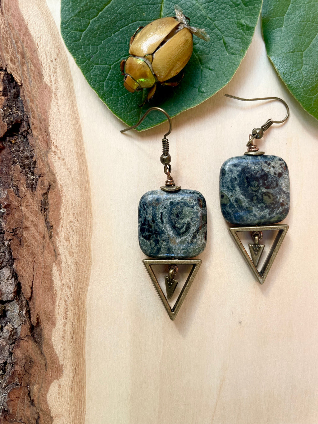 Kambaba Jasper + Triangle Earrings