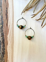 Tiger's Eye + Green Aventurine Hoops