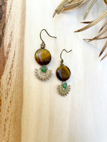 Tiger's Eye + Green Aventurine Sun Burst Earrings