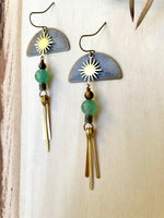 Tiger's Eye + Green Aventurine Solar Ray Earrings