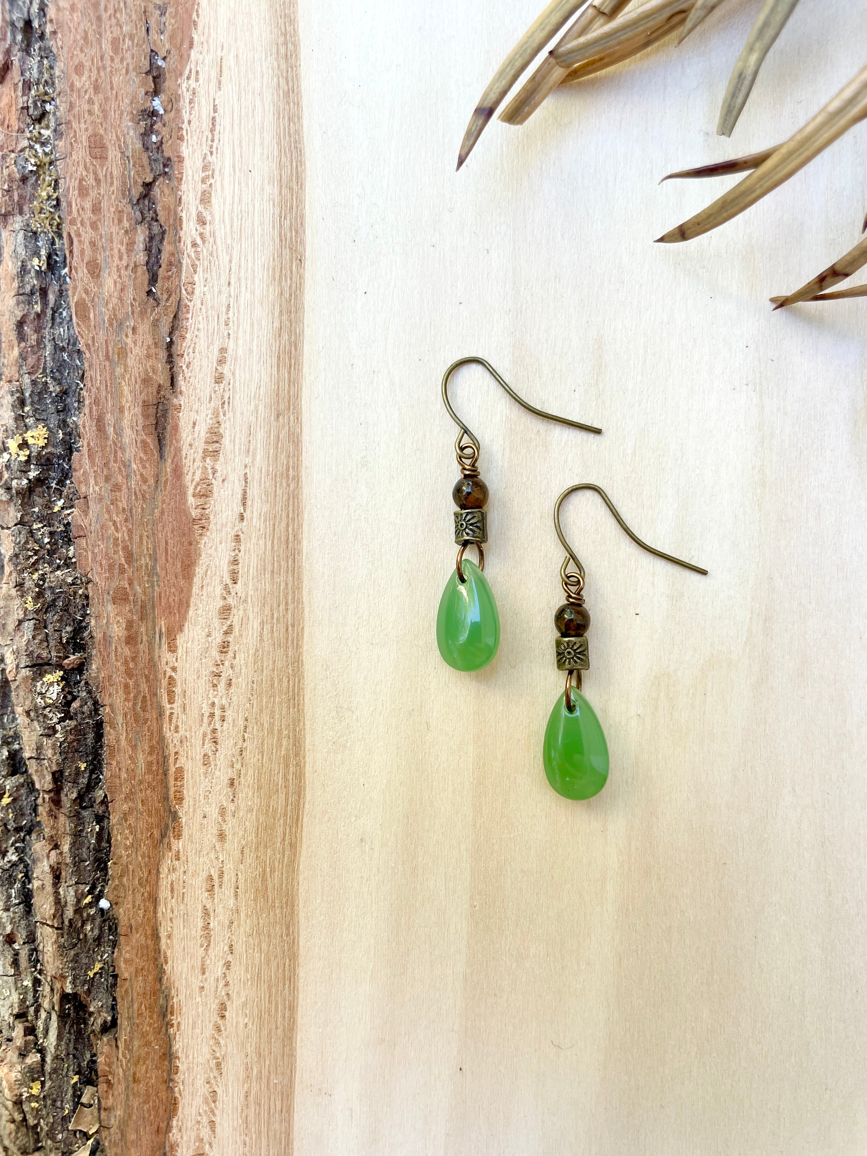 Green Aventurine + Tiger's Earrings