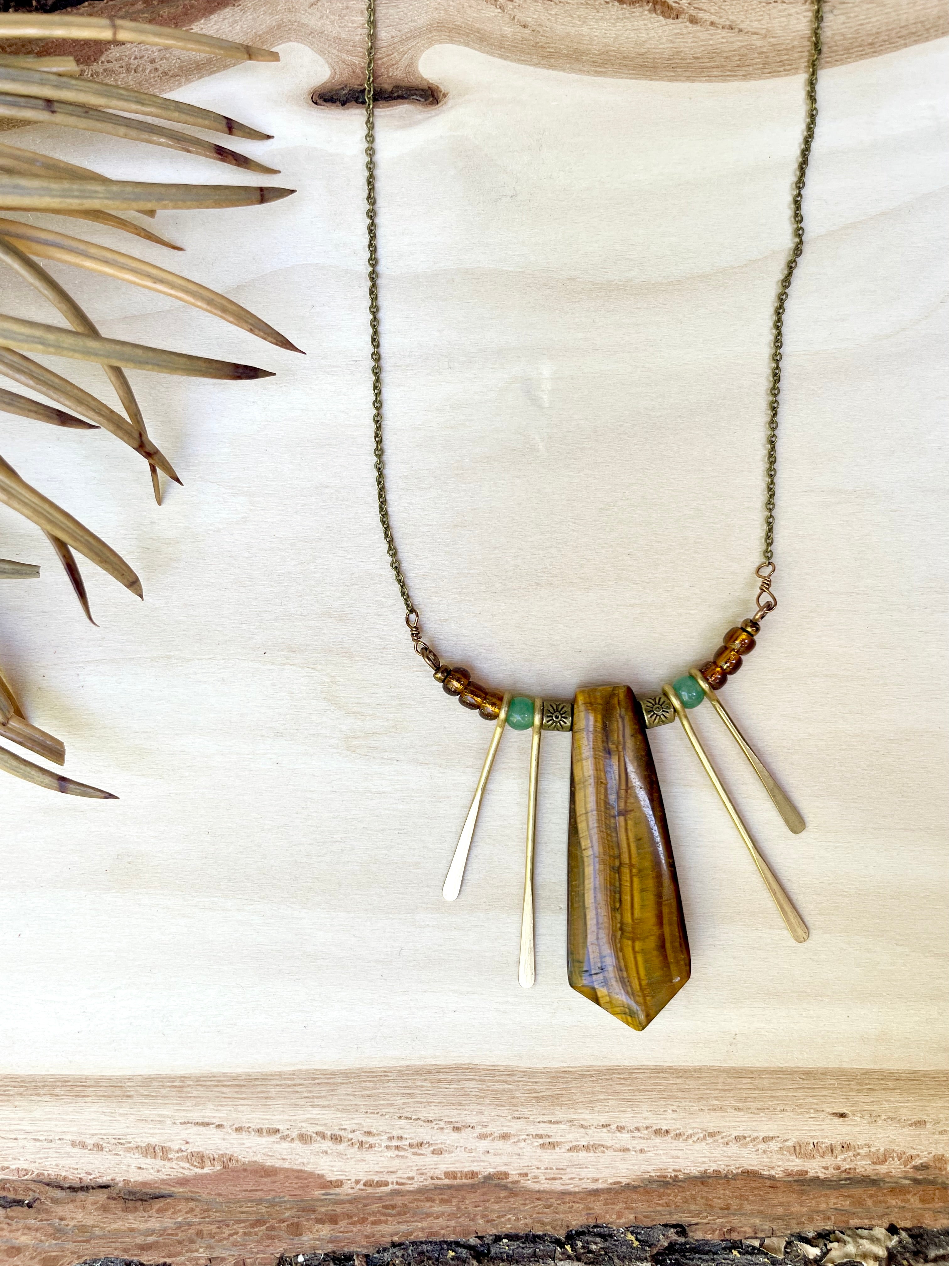 Tiger's Eye + Green Aventurine Solar Flare Statement Necklace