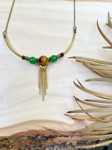 Tiger's Eye + Green Aventurine Solar Rays Statement Necklace