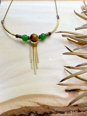 Tiger's Eye + Green Aventurine Solar Rays Statement Necklace