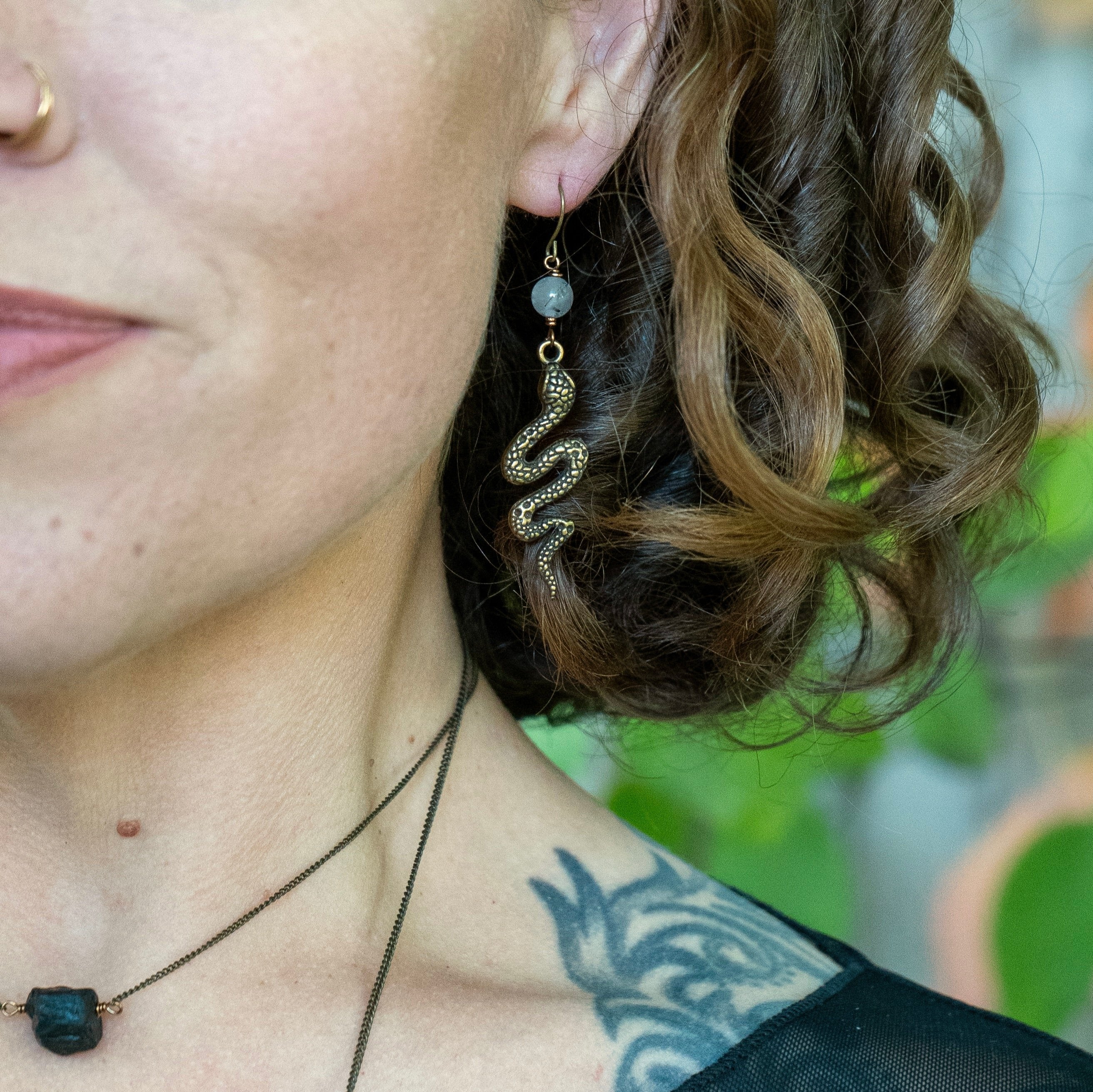 Snake Earring Tourmalinated Quartz