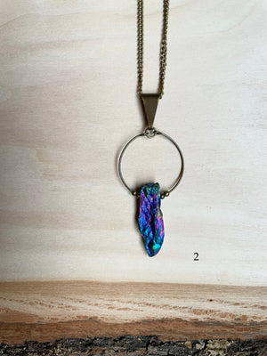 Rainbow Aura Quarts Hoop Necklace