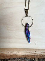 Rainbow Aura Quarts Hoop Necklace