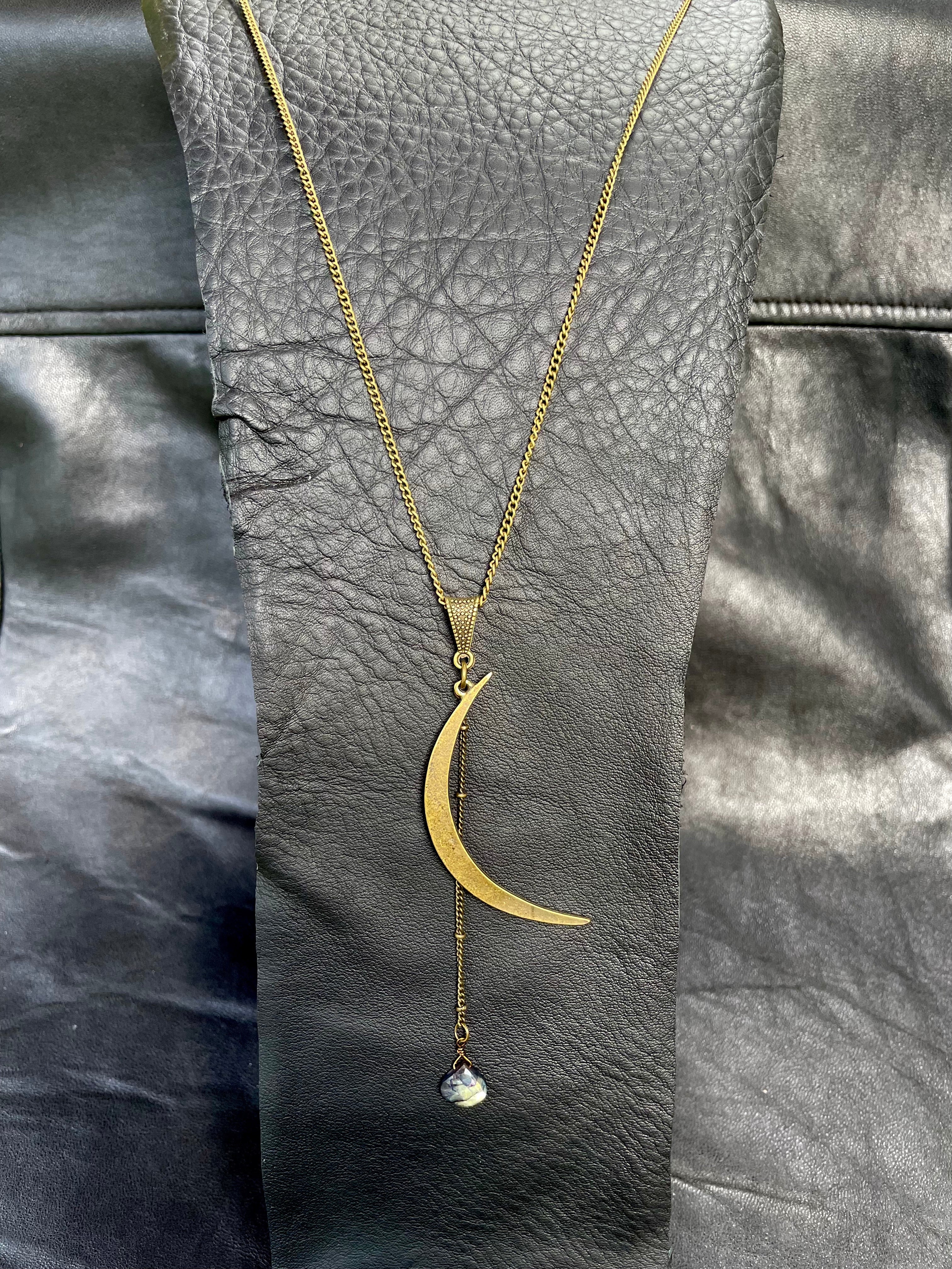 Labradorite Crescent Moon Starry Night Necklace