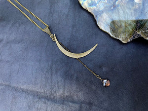 Labradorite Crescent Moon Starry Night Necklace